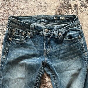 Miss Me Faded Blue Jeans with Contrast Stitching